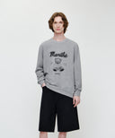 DOODLE BEAR LONG SLEEVE TEE IN HEATHER GREY