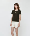W CLASSIC LOGO RINGER TEE IN DARK BROWN