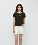 W CLASSIC LOGO RINGER TEE IN DARK BROWN
