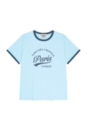W VINTAGE CURSIVE LOGO RINGER TEE IN SKY BLUE