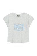 W FLOWER CLASSIC LOGO CAP SLEEVE TEE IN LIGHT HEATHER GREY