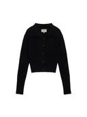 SEMI CROP KNIT BUTTON CARDIGAN IN BLACK
