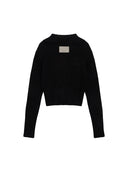 SEMI CROP KNIT BUTTON CARDIGAN IN BLACK