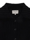 SEMI CROP KNIT BUTTON CARDIGAN IN BLACK