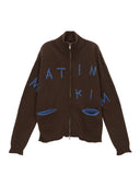 EMBROIDERY LOGO KNIT ZIP UP IN BROWN