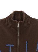 EMBROIDERY LOGO KNIT ZIP UP IN BROWN