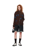 EMBROIDERY LOGO KNIT ZIP UP IN BROWN