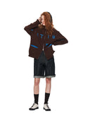 EMBROIDERY LOGO KNIT ZIP UP IN BROWN