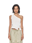 SIDE BUTTON ONE SHOULDER KNIT TOP IN IVORY