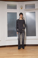 WIDE NECK RAGLAN LONG SLEEVE IN CHARCOAL GREY