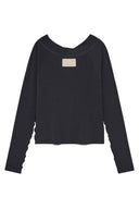 WIDE NECK RAGLAN LONG SLEEVE IN CHARCOAL GREY