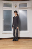 WIDE NECK RAGLAN LONG SLEEVE IN CHARCOAL GREY