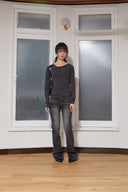 WIDE NECK RAGLAN LONG SLEEVE IN CHARCOAL GREY