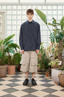 口袋翻折細節襯衫男款 炭灰