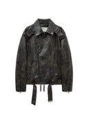 FAUX LEATHER BELTED RIDER JUMPER IN CHARCOAL GREY
