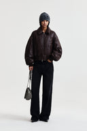 FAUX LEATHER DOWN JUMPER FOR WOMEN IN BROWN