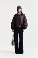 FAUX LEATHER DOWN JUMPER FOR WOMEN IN BROWN