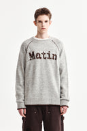 BASIC LOGO RAGLAN KNIT PULLOVER IN LIGHT GRAY