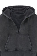 WASHED LAYERED CROP HOODY IN CHARCOAL GREY