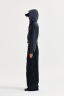 WASHED LAYERED CROP HOODY IN CHARCOAL GREY