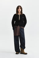CASHMERE BLENDED CUTLINE ROUND CARDIGAN IN BLACK
