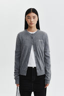 CASHMERE BLENDED CUTLINE ROUND CARDIGAN IN GRAY