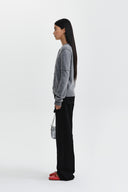 CASHMERE BLENDED CUTLINE ROUND CARDIGAN IN GRAY