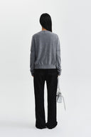 CASHMERE BLENDED CUTLINE ROUND CARDIGAN IN GRAY