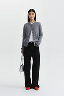 CASHMERE BLENDED CUTLINE ROUND CARDIGAN IN GRAY
