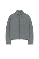 CASHMERE BLENDED SPELL POINT KNIT ZIP UP IN GREY