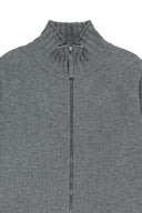 CASHMERE BLENDED SPELL POINT KNIT ZIP UP IN GREY