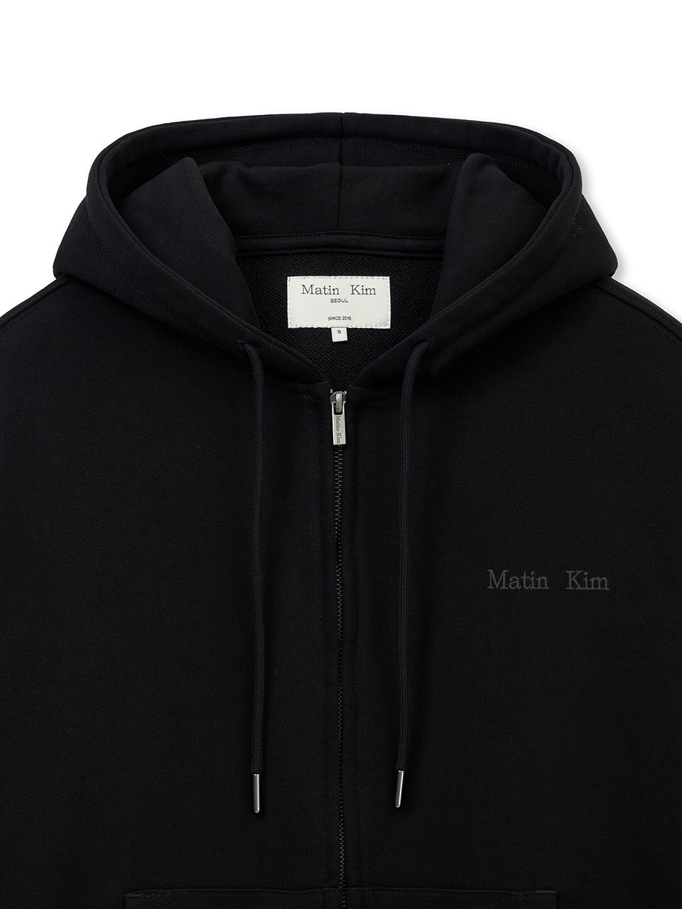 BACK LOGO ESSENTIAL HOODY ZIP UP IN BLACK – MATIN KIM