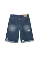 DESTROYED BERMUDA DENIM PANTS FOR MEN IN NAVY