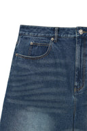 DESTROYED BERMUDA DENIM PANTS FOR MEN IN NAVY