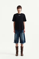 DESTROYED BERMUDA DENIM PANTS FOR MEN IN NAVY