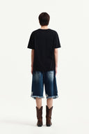 DESTROYED BERMUDA DENIM PANTS FOR MEN IN NAVY
