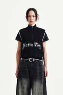 MATIN SPELL POINT KNIT ZIP UP VEST IN BLACK