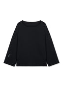RAW HEM FINISHED BOAT NECK TOP IN BLACK
