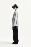 RAW HEM FINISHED BOAT NECK TOP IN GRAY