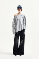 RAW HEM FINISHED BOAT NECK TOP IN GRAY