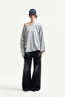RAW HEM FINISHED BOAT NECK TOP IN GRAY