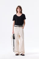 STUD POINT COLOR DENIM PANTS IN CREAM