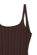 OPEN BACK RIBBED KNIT DRESS IN BROWN