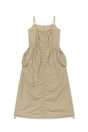 STRAP DETAIL SLEEVELESS UTILITY DRESS IN BEIGE
