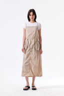 STRAP DETAIL SLEEVELESS UTILITY DRESS IN BEIGE