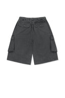 WASHED COTTON PATCH POCKET BERMUDA PANTS IN CHARCOAL GREY