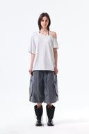 WASHED COTTON PATCH POCKET BERMUDA PANTS IN CHARCOAL GREY