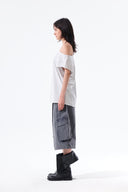 WASHED COTTON PATCH POCKET BERMUDA PANTS IN CHARCOAL GREY