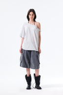 WASHED COTTON PATCH POCKET BERMUDA PANTS IN CHARCOAL GREY