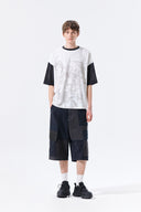 PATCHWORK CARGO BERMUDA PANTS FOR MEN IN CHARCOAL GREY